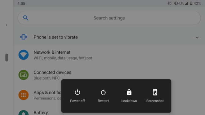 Screenshot of Android Pie power menu in Google Pixel, Android Tricks Without Root