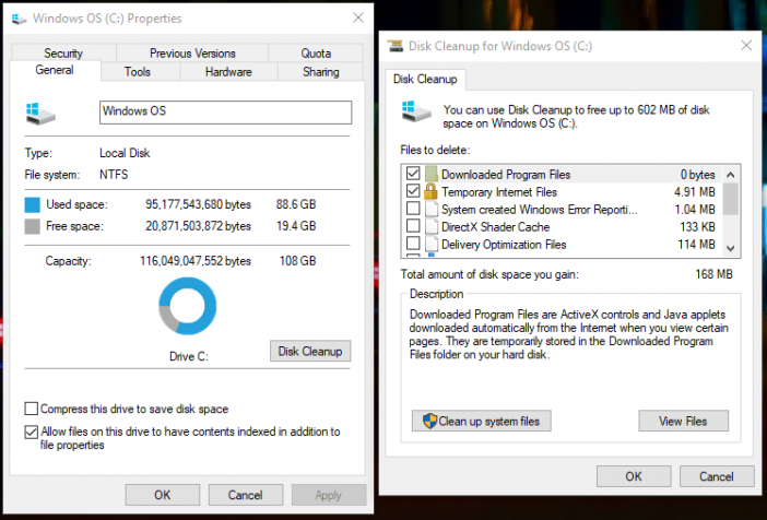 Disk cleanup screenshot