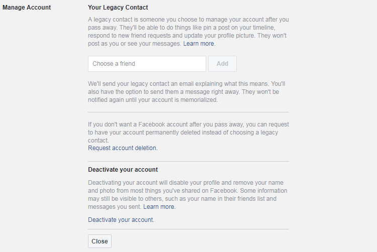 Legacy Contact Option On Facebook