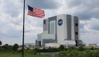 NASA building with US flag on front