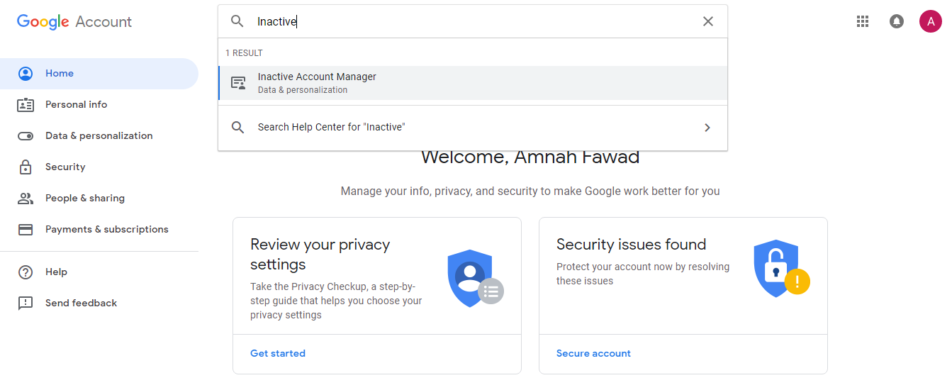 Google Account Inactive Account Manager Settings