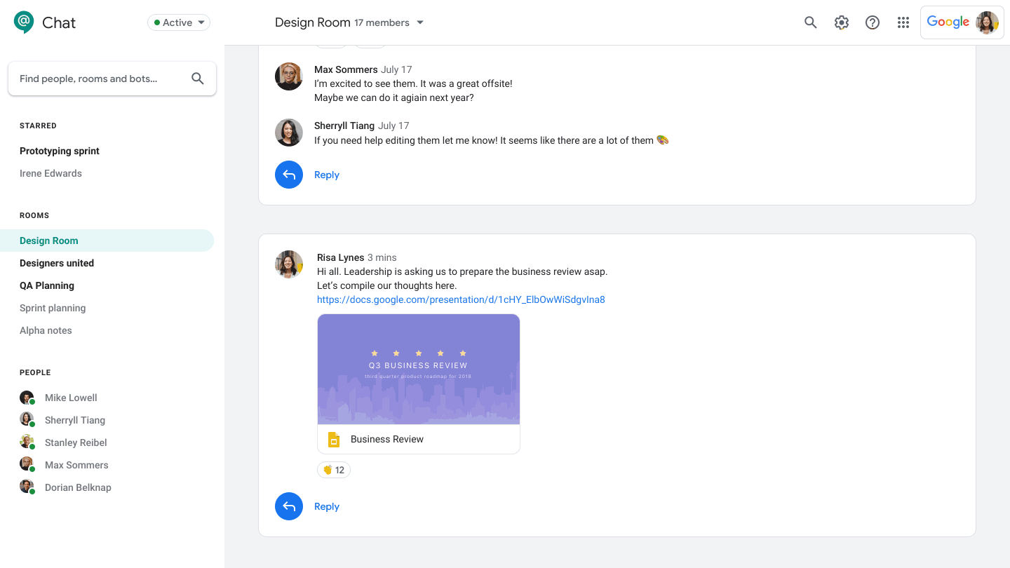 New Hangouts Conversation With Smart Reply Feature Screenshot