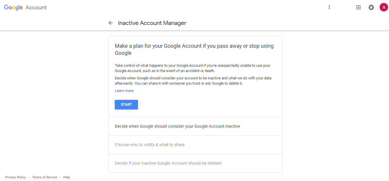 Google Account Inactive Account Manager