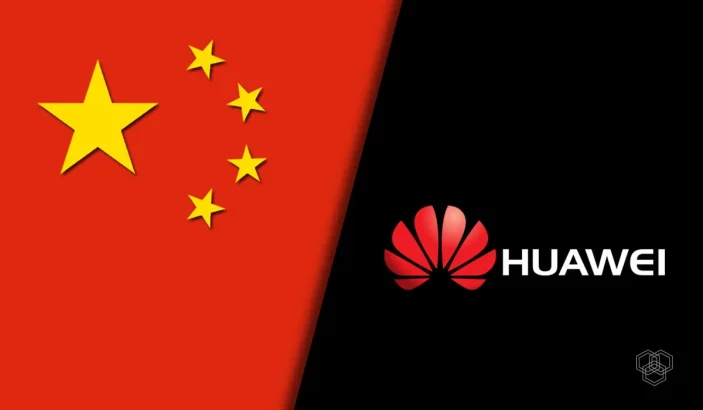 Designed image contains China flag and Huawei logo