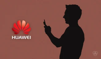Huawei logo with a person using phone