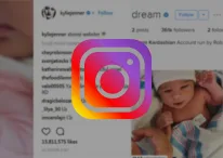 Image contains Instagram logo with Kendall Jenner's baby Dream's account