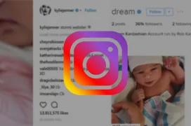 Image contains Instagram logo with Kendall Jenner's baby Dream's account