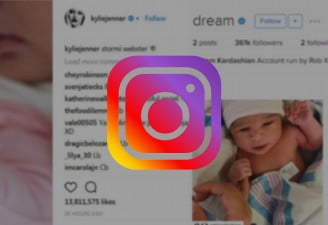 Image contains Instagram logo with Kendall Jenner's baby Dream's account