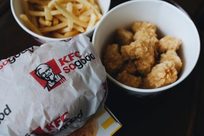 Kfc Burger With Fries And A Hot Wings Bucket