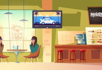 illustration of molotv vr in coffee shop