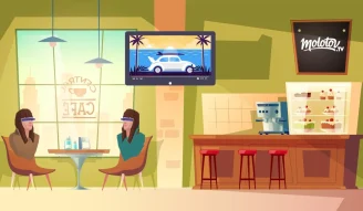 illustration of molotv vr in coffee shop