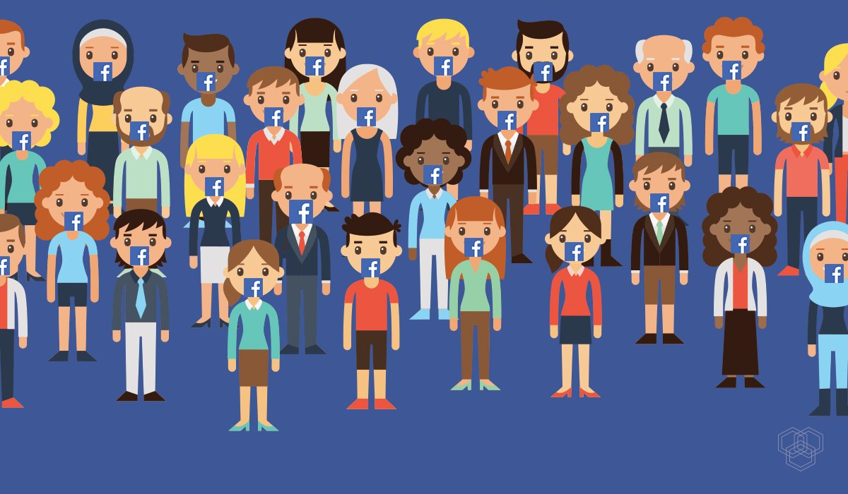 illustration contains characters of people talking about facebook