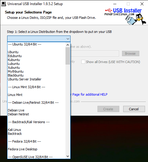 Setup Page Of Universal Usb Installer