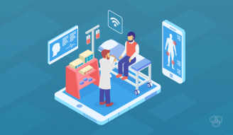 illustration shows doctor and patient