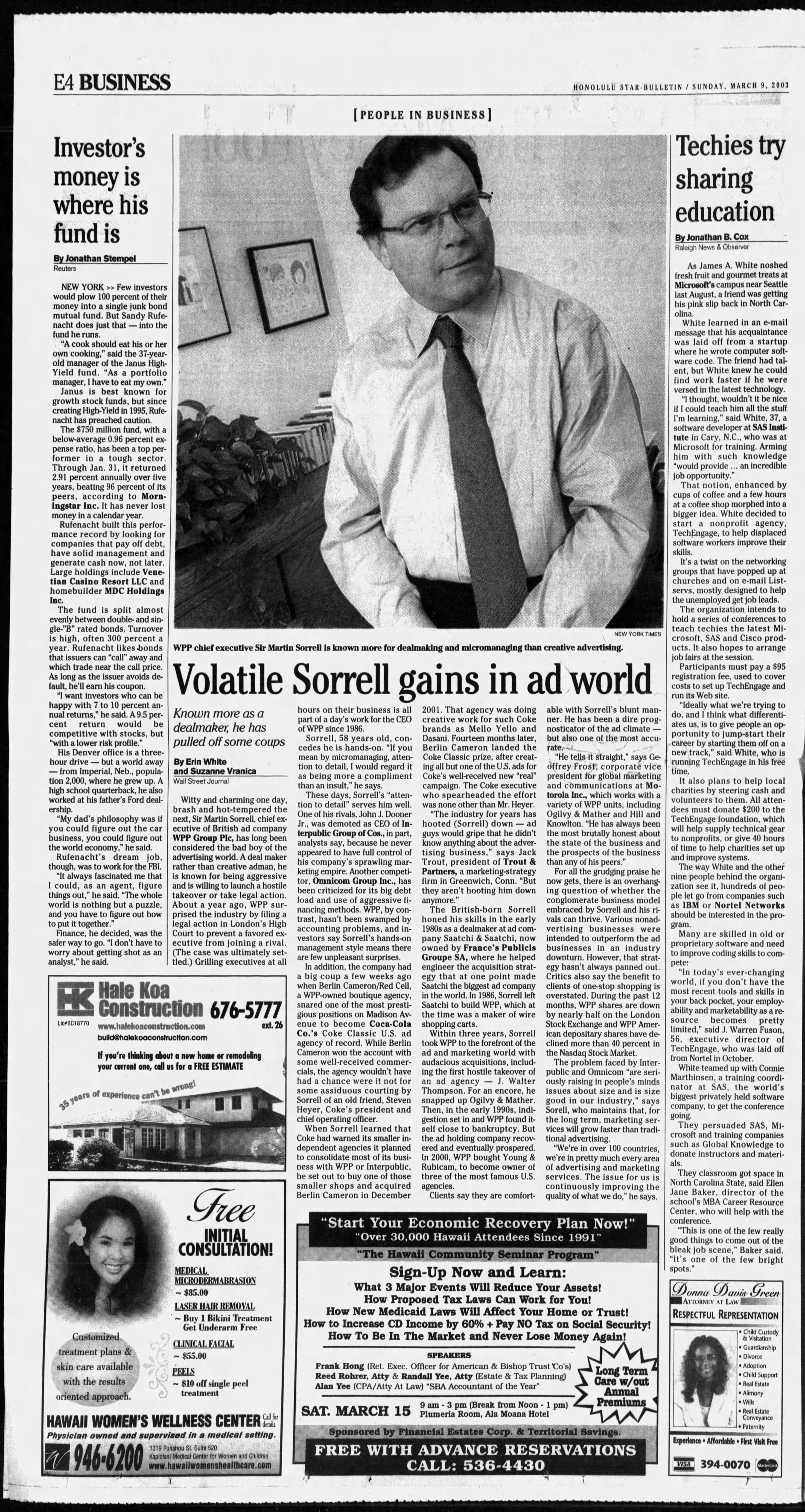 Honolulu Star-Bulletin Clipping About Techengage, March 9, 2003