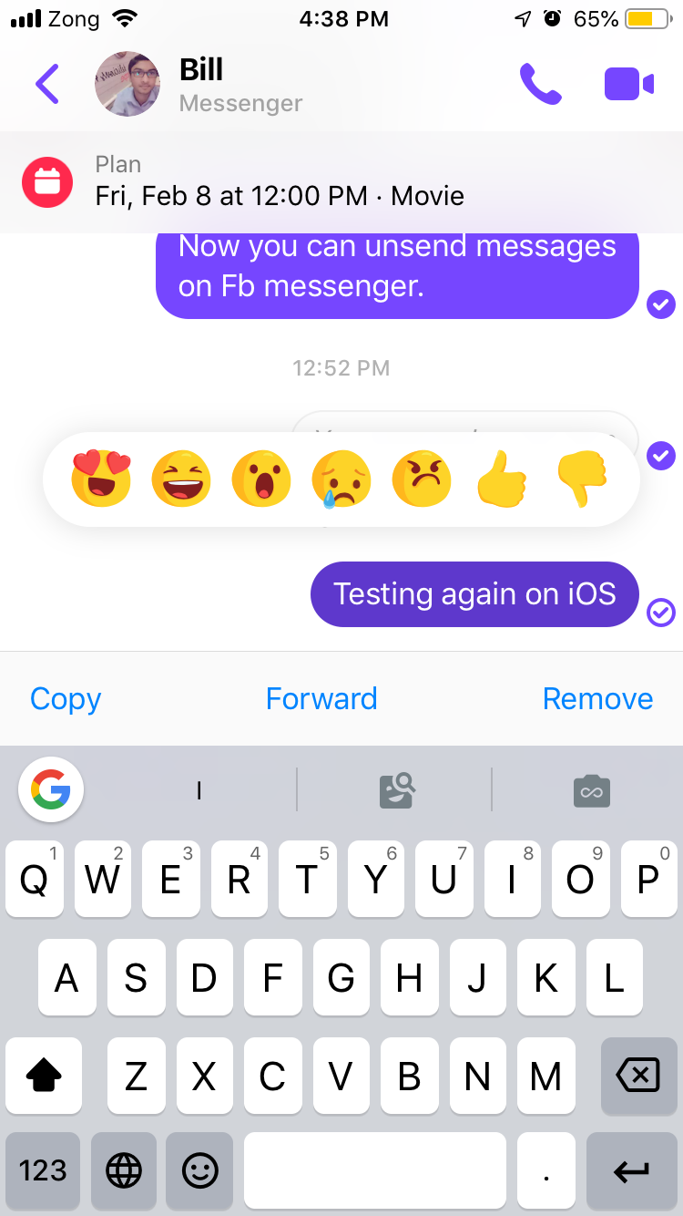 Facebook Messenger Ios Screenshot For Unsend Message