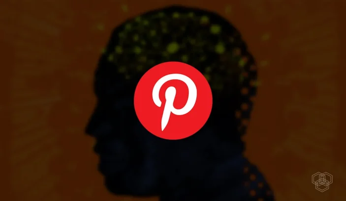 an illustration shows pinterest logo with a vector of man in the background