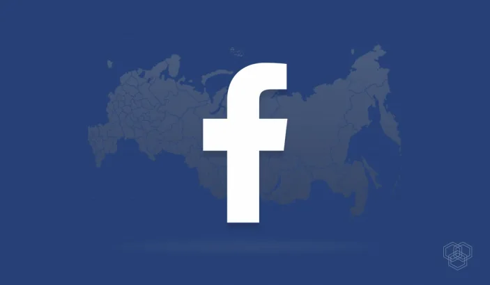 A facebook logo with a russian map in the background