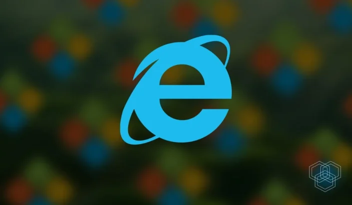 An image with Internet explorer logo with Microsoft logo in the background