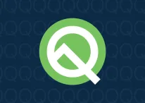 An illustration with Android Q Beta logo