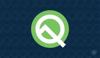 An illustration with Android Q Beta logo