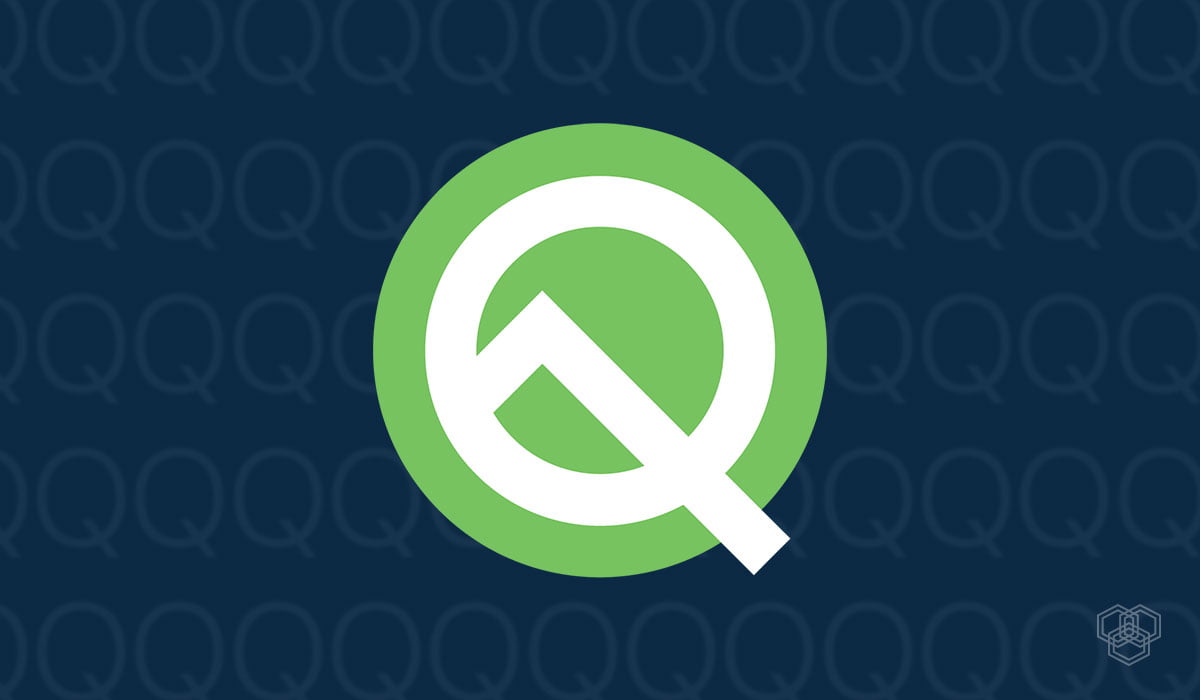 An illustration with Android Q Beta logo