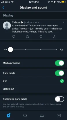 A Screenshot Of Twitter App With Standard Bluish Dark Mode Enabled