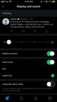 A Screenshot Of Lights Out Mode Enabled In Twitter App