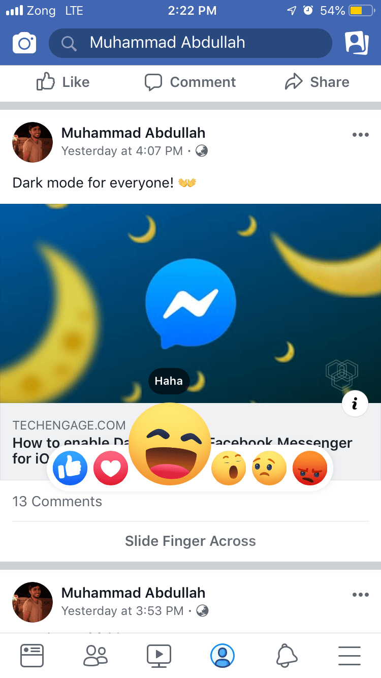 A Screenshot Of Facebook App Showing New 3D Reactions