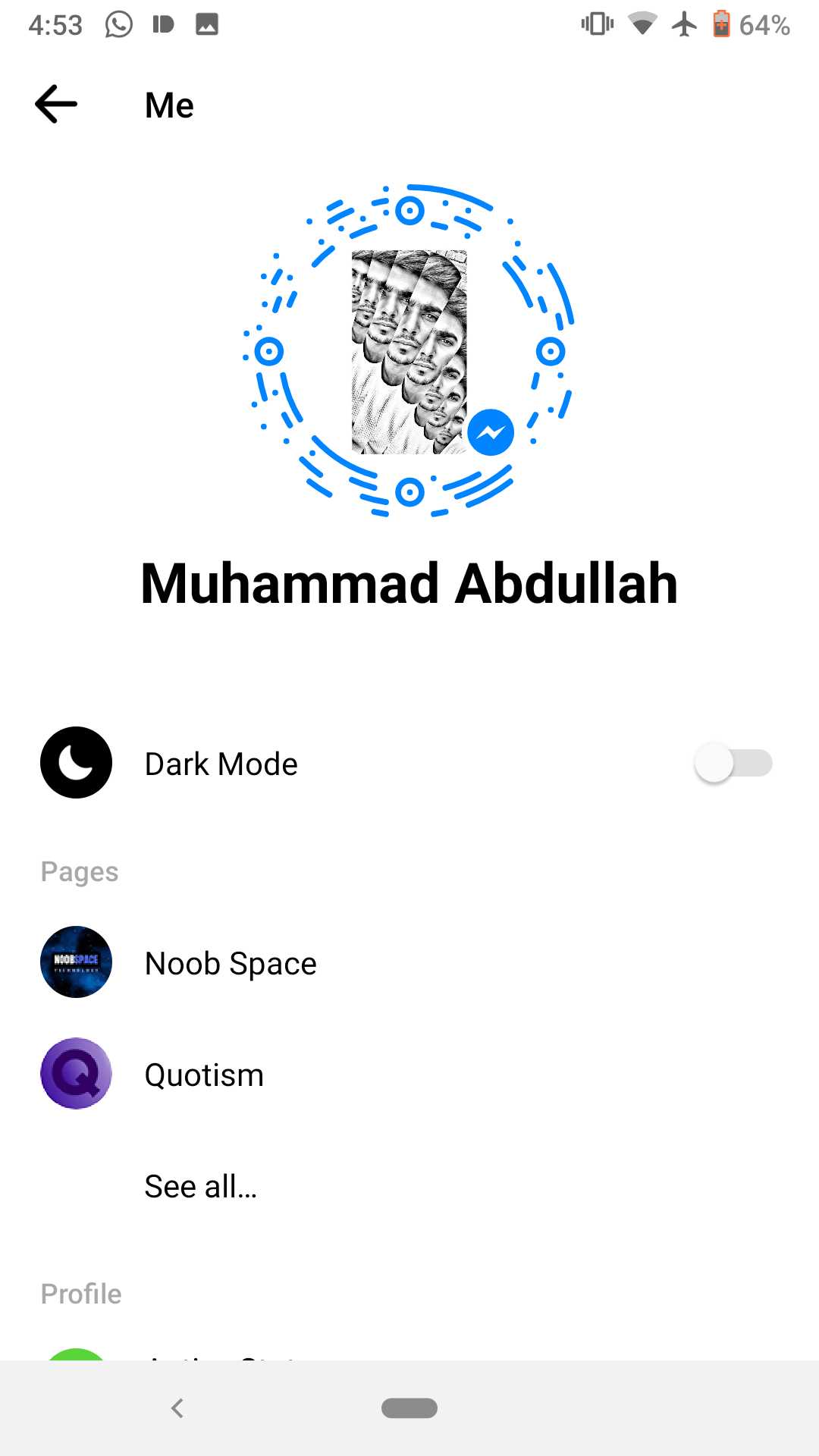 A Screenshots Of Dark Mode Toggle Button Settings In Facebook Messenger