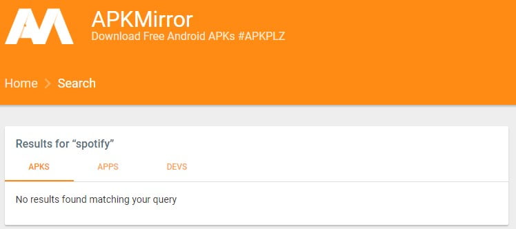 A Screenshot Of Apk Mirror Website Showing Results For &Quot;Spotify&Quot; Query