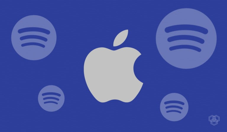 An illustration of Apple and Spotify logo