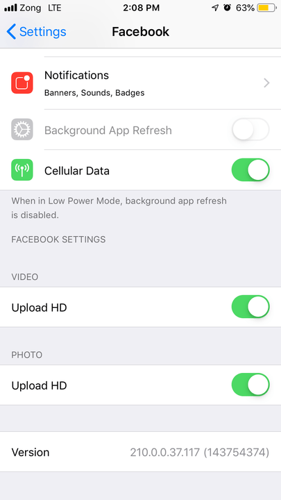 A Screenshot Of Facebook App Info On Ios Showing The Application'S Build Version And Other Settings