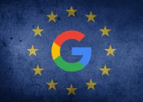 An image of European Union flag with Google's logo