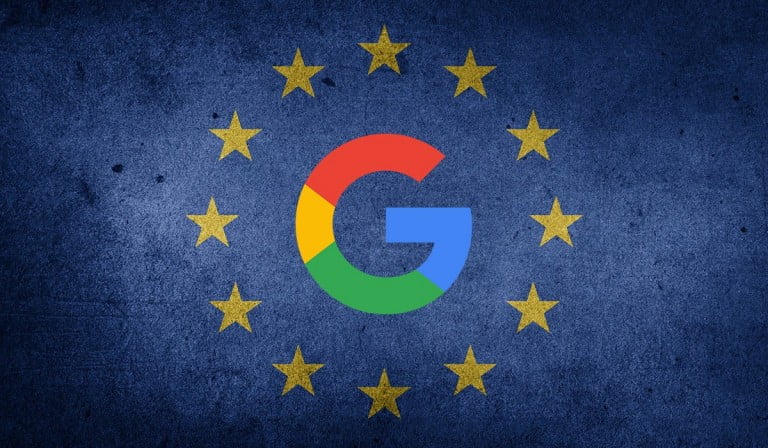 An image of European Union flag with Google's logo