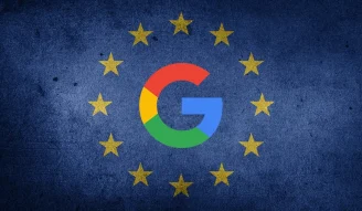 An image of European Union flag with Google's logo