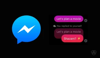 A design of Facebook messenger threaded replies with messenger's logo