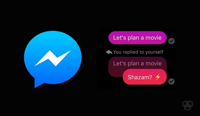 A design of Facebook messenger threaded replies with messenger's logo