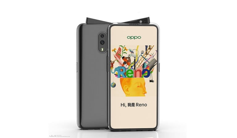 A render of possible Oppo Reno phone with a swivel pop-up camera