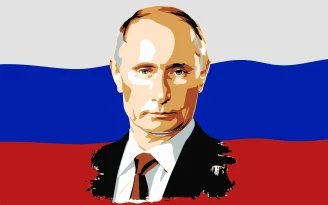 A vector of Putin's portrait on Russian flag