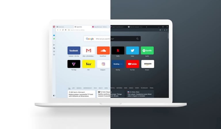 A design of Opera browser with dark and light mode enabled