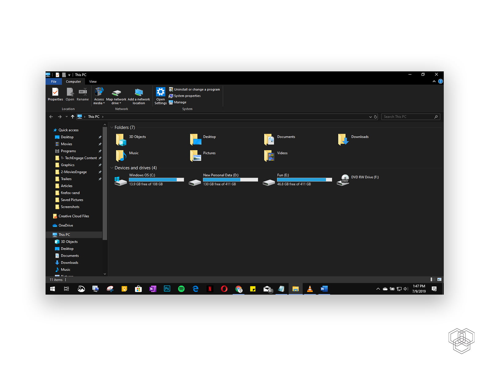 Dark Mode Theme In Windows 10 File Explorer