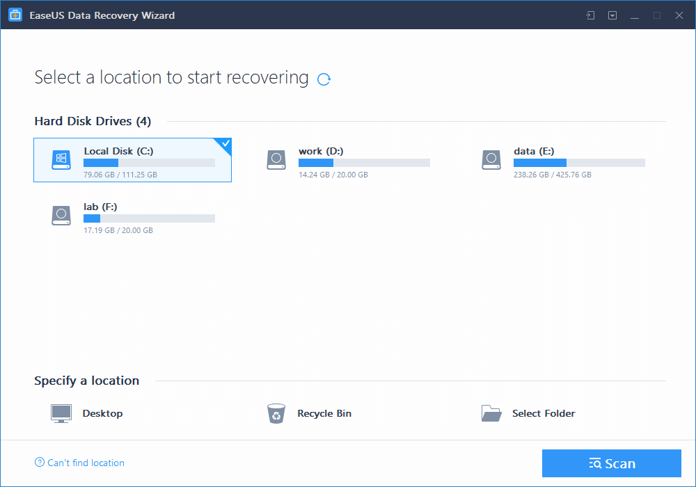 Easeus Recovery Software Showing Drives