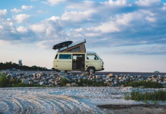 A photo of an RV(Recreational Vehicle) in the wild