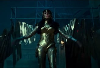 Gal Gadot as Wonder Woman with Golden Suit in Wonder Woman 1984 trailer