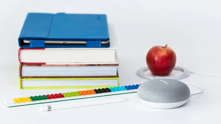 Photo of educational books and tech products