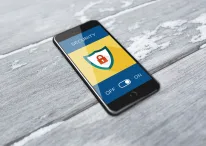 A photo of a phone with security lock logo on the screen