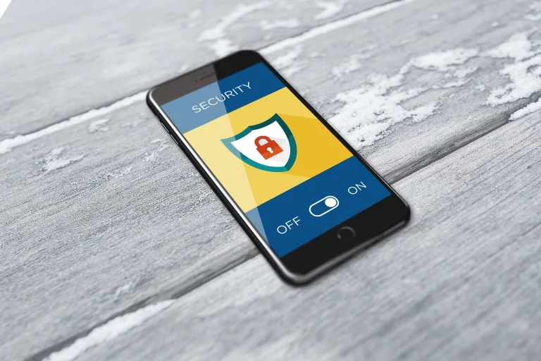 A photo of a phone with security lock logo on the screen