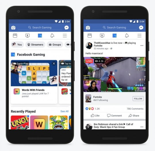 Facebook Gaming Tab On The Main Fb App