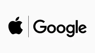 Apple and Google logo in black and white